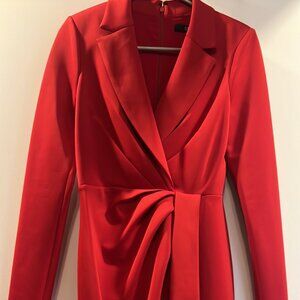 Badgley Mischka faux wrap midi dress—red